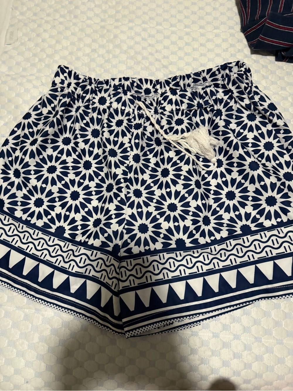 SHEIN Navy and White Geometric Print High Waist Shorts